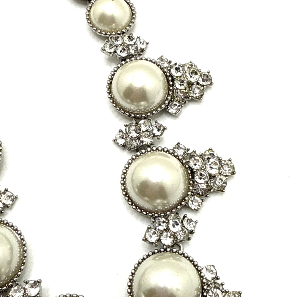 CHARTER CLUB Faux Pearl Rhinestone Choker Necklace Silver Tone Collar 16" - 18" - Picture 7 of 9